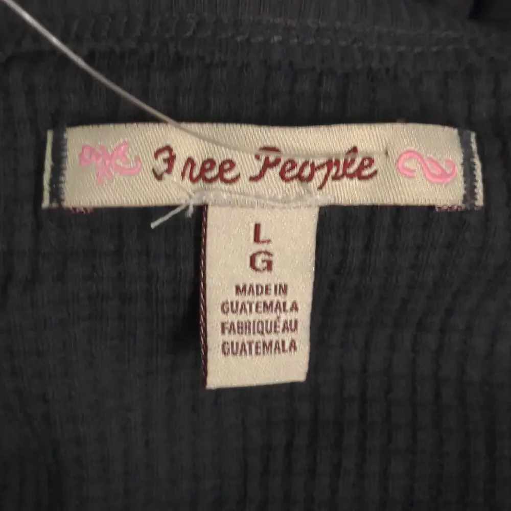Free People Santa Clara Thermal Top Shirt Black Slouchy V-Neck L New - Picture 7 of 12